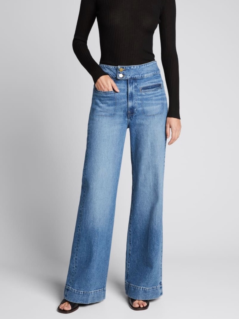 Frame Le Hardy Wide Leg Jeans Oceanside  Medium Blue Wash High Rise size 29 x 31